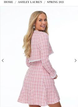 Ashley Lauren Pink Size 6 Tweed Midi Cocktail Dress on Queenly