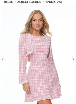 Ashley Lauren Pink Size 6 Tweed Midi Cocktail Dress on Queenly