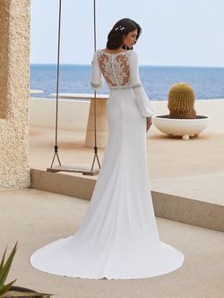 Style DARYL Pronovias White Size 10 Bridgerton Sleeves Long Sleeve Tall Height Straight Dress on Queenly
