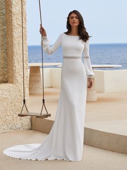 Style DARYL Pronovias White Size 10 Long Sleeve Bridgerton Tall Height Straight Dress on Queenly