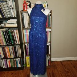 Style 1481 Laurence Kazar Blue Size 6 Floor Length Vintage Straight Dress on Queenly
