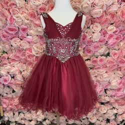 Joy Kids Red Size 4 Military Burgundy Quinceanera Floor Length A-line Dress on Queenly