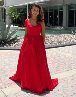 Jovani Red Size 00 Pageant Black Tie One Shoulder Ball gown on Queenly