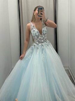 Jovani Light Blue Size 2 Embroidery Jewelled Pageant Ball gown on Queenly