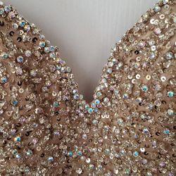 Sherri Hill Gold Size 4 Sequin Sequined Jewelled Prom Corset Straight Dress on Queenly