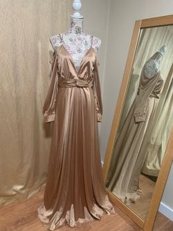 Fashion Nova Gold Size 8 Floor Length Side slit Dress on Queenly
