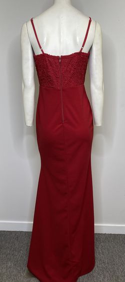 Style CD53489 Trac Red Size 6 Spaghetti Strap Side slit Dress on Queenly