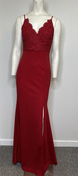 Style CD53489 Trac Red Size 6 Spaghetti Strap Side slit Dress on Queenly