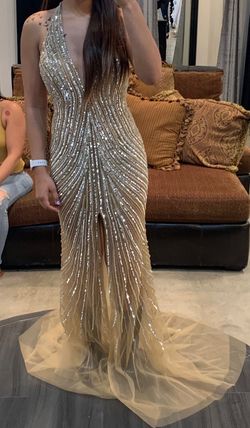 Jovani Nude Size 2 Jewelled Side slit Dress on Queenly