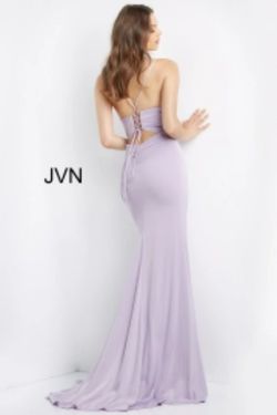 Style JVN08569 JVN by Jovani Purple Size 2 Floor Length Corset Lavender Side slit Dress on Queenly