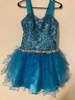 Cindy USA Light Blue Size 8 Jewelled Sequin A-line Dress on Queenly
