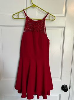 Emerald Sundae Red Size 14 Military Lace Floor Length Plus Size A-line Dress on Queenly