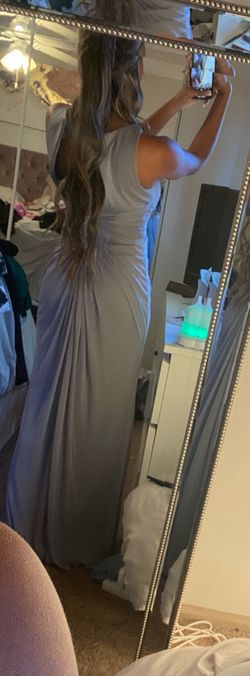 Davids Bridal Silver Size 2 Floor Length Side Slit Straight Dress on Queenly