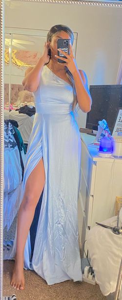 Speechless Blue Size 2 Floor Length Side slit Dress on Queenly