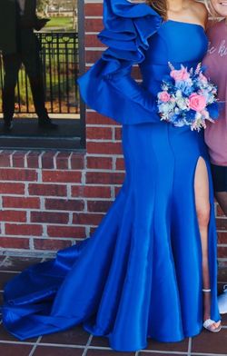 Ashley Lauren Royal Blue Size 2 Floor Length Side slit Dress on Queenly