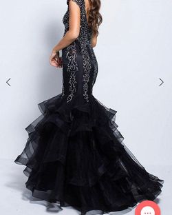 Jovani Black Size 2 Plunge Fully Beaded Ball gown on Queenly