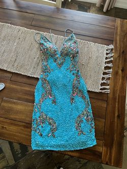 Primavera Blue Size 00 Embroidery Sequin Midi Cocktail Dress on Queenly