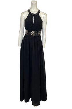 Style m23901 Maniju Black Size 10 Halter Keyhole Tall Height A-line Dress on Queenly