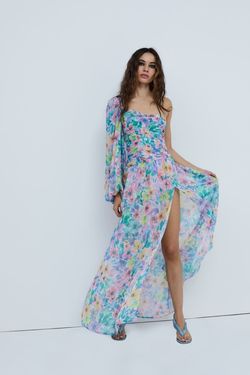 Style CD2467 For Love & Lemons Blue Size 2 Floor Length Side slit Dress on Queenly