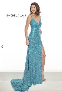 Rachel Allan Blue Size 4 Floor Length V Neck 70 Off Side slit Dress on Queenly