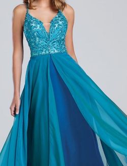 Ellie Wilde Blue Size 0 Tulle Embroidery Prom Jewelled Straight Dress on Queenly