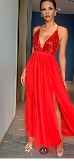 Im 53 hight and 147 lbs ajustable to fit a slimmer size as well Red Size 2 Sheer Quinceanera Sequin Floor Length Side slit Dress on Queenly