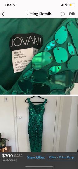 Style 02500 Jovani Green Size 4 Jewelled Side Slit Emerald Mermaid Dress on Queenly