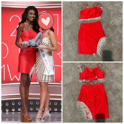 Stella Thomas Red Size 0 Midi Two Piece Cocktail Dress on Queenly
