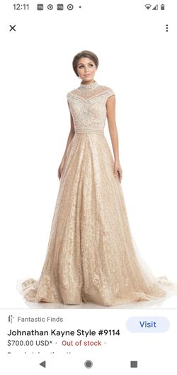 Style 9114 Johnathan Kayne Gold Size 8 Shiny Mini A-line Dress on Queenly