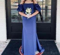 Jovani Blue Size 12 Plus Size Floor Length Black Tie Mermaid Dress on Queenly