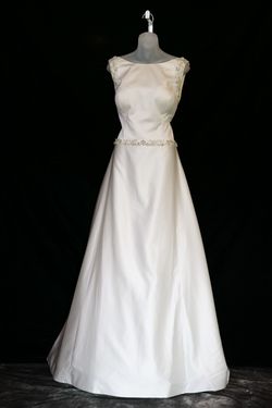 Style 118140 Mon Cheri White Size 16 Ivory Train Military A-line Dress on Queenly