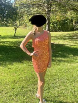 Rachel Allan Orange Size 8 Homecoming Side slit Dress on Queenly