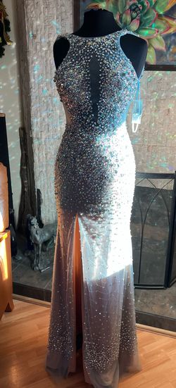 Terani Couture Blue Size 4 Sequin Sheer Military Straight Dress on Queenly