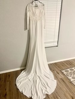 Adore White Size 12 Floor Length Train Mermaid Dress on Queenly