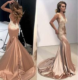 M Bridal Nude Size 8 Pageant Backless Train Dress on Queenly