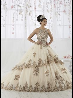 Style 26912 House of Wu Yellow Size 6 Tulle Floor Length Embroidery 50 Off Ball gown on Queenly