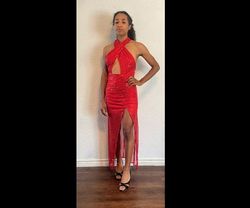 Red Size 10 Side slit Dress on Queenly