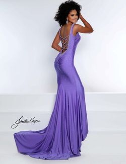 Style Mae Johnathan Kayne Purple Size 6 V Neck Jersey Train Floor Length Straight Dress on Queenly