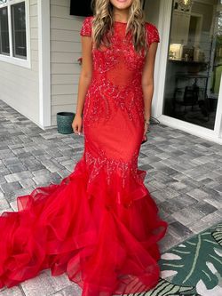 Jovani Red Size 6 Floor Length Free Shipping Prom Mermaid Dress on Queenly