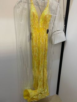 Jovani Yellow Size 6 Floor Length Train Mermaid Dress on Queenly