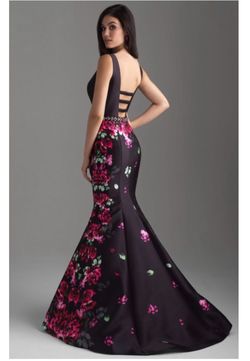 Madison James Black Tie Size 4 Floral Floor Length A-line Dress on Queenly