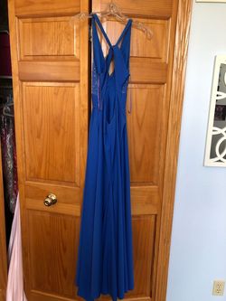Jovani Blue Size 2 Military Floor Length Straight Dress on Queenly