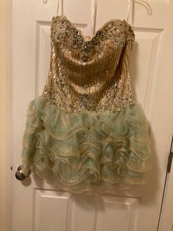 Hannah S Gold Size 14 Midi Homecoming Teal Cocktail Dress on Queenly