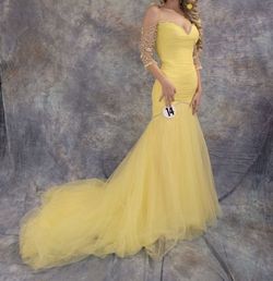 Terani Couture Yellow Size 2 Jewelled 50 Off Prom Floor Length Train Dress on Queenly