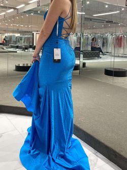 Sherri Hill Blue Size 4 Black Tie Floor Length Straight Dress on Queenly
