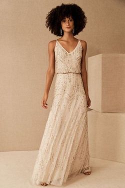 BHLDN Gold Size 6 Sequin Jewelled Straight Dress on Queenly
