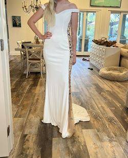 Jovani White Size 6 Sweetheart Sheer Sequin Straight Dress on Queenly
