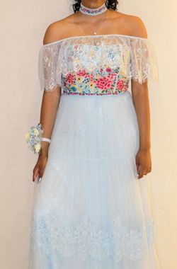 Sherri Hill Light Blue Size 10 Black Tie Prom Straight Dress on Queenly