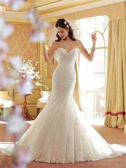 Style Y11406 Sophia Tolli White Size 10 Mermaid Dress on Queenly