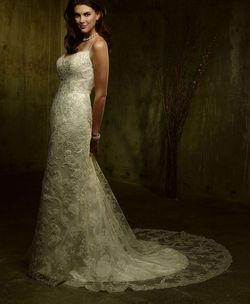 Style 1869 Casablanca White Size 12 Plus Size Embroidery Tall Height Ivory Lace Straight Dress on Queenly